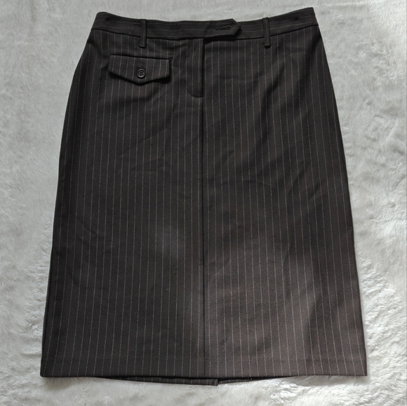 United Colors Of‎ Benneton Medium Pinstripe Brown Midi Skirt Pocket Back Slit - Picture 2 of 9